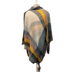 Vince Camuto Multicolor Checked Square Scarf With Fringe Edging 49” X 49”